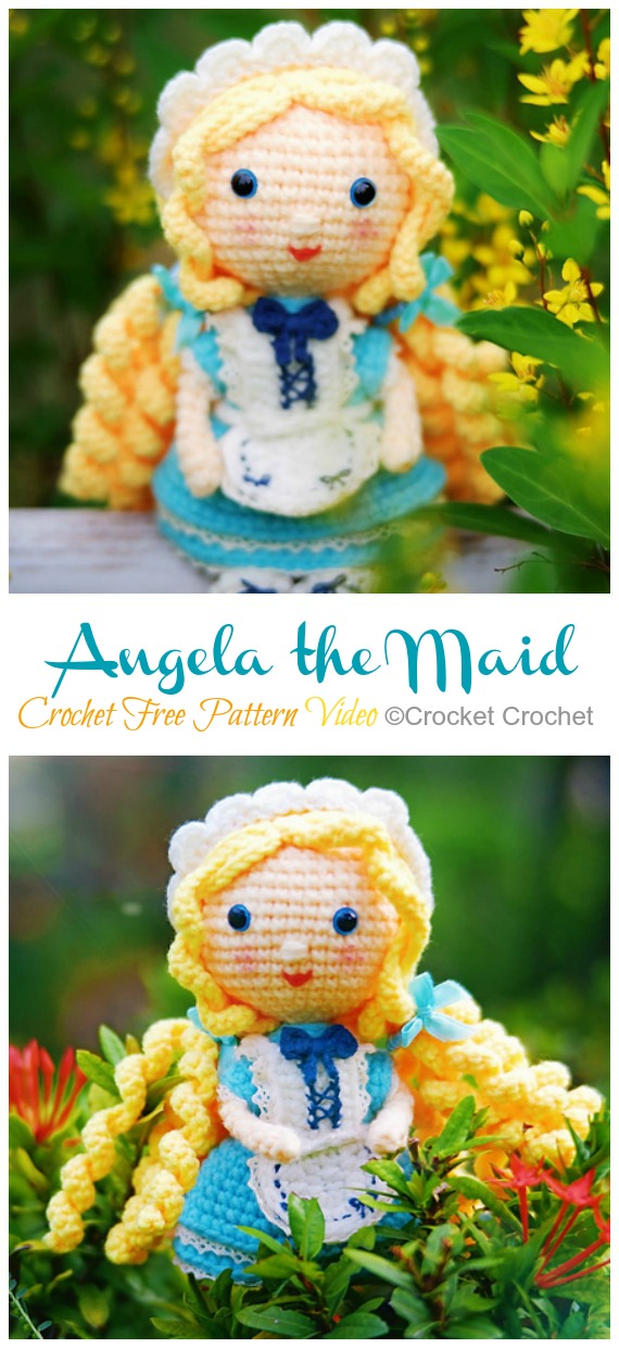 Amigurumi Angela the Maid  Doll Girl Crochet Free Pattern - Crochet #Dolls; #Amigurumi; Free Patterns 
