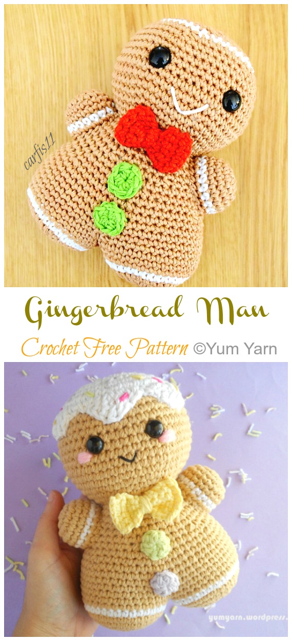 Amigurumi Gingerbread Man Crochet Free Patterns - Crochet #Christmas; Toys #Amigurumi; Free Patterns