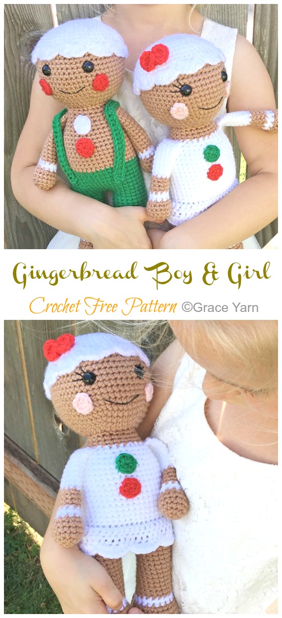 Amigurumi Gingerbread Boy&Girl Crochet Free Patterns - Crochet #Christmas; Toys #Amigurumi; Free Patterns