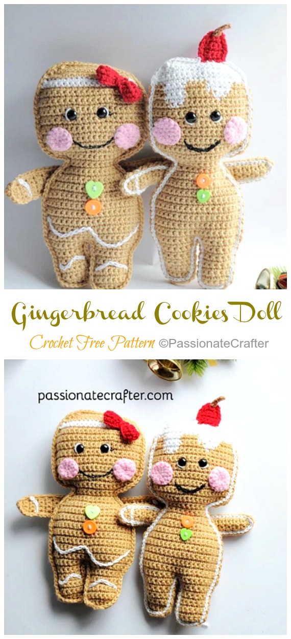 Amigurumi Gingerbread Cookies Doll Crochet Free Patterns - Crochet #Christmas; Toys #Amigurumi; Free Patterns