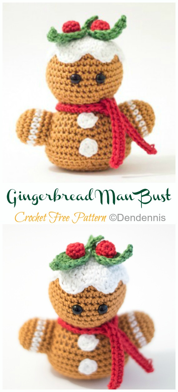 Amigurumi Gingerbread Man Bust Crochet Free Patterns - Crochet #Christmas; Toys #Amigurumi; Free Patterns