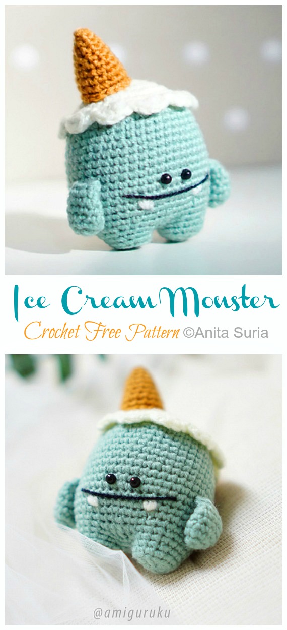 Amigurumi Ice Cream Monster Crochet Free Patterns - Monster Doll #Amigurumi; Free Crochet Patterns