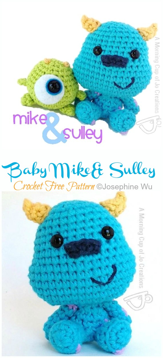 Amigurumi Monsters Inc. Baby Mike and Sulley Crochet Free Patterns - Monster Doll #Amigurumi; Free Crochet Pattern