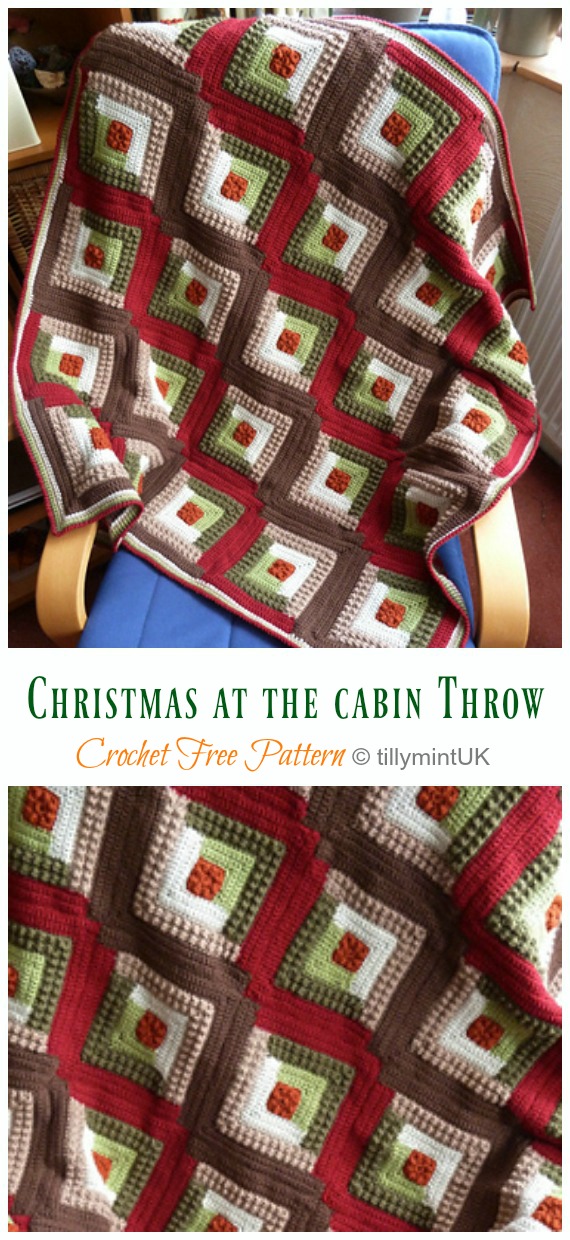 Christmas at the Cabin Throw Blanket Crochet Free Patterns- #Granny; Square #Blanket; Free #Crochet; Patterns
