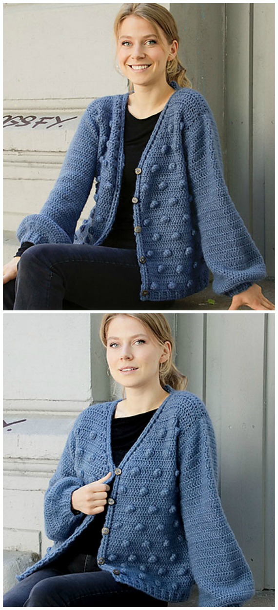Bobble Sweater Cardigan Crochet Free Patterns - Fall Winter Women #Sweater; Free #Crochet; Patterntterns