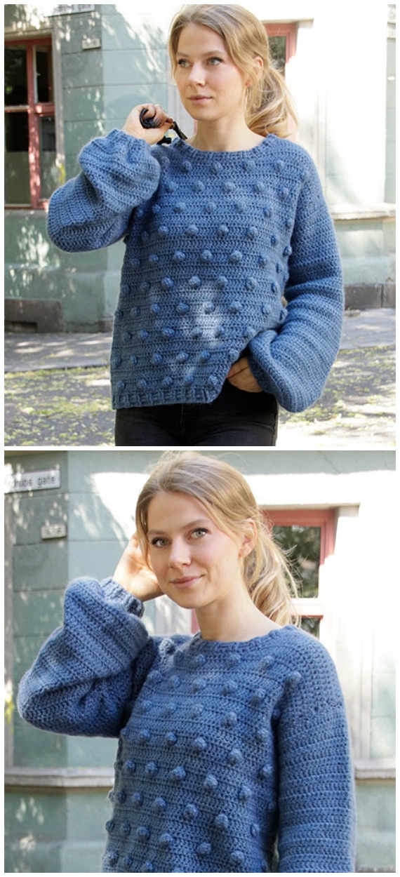 Bobble Sweater Crochet Free Patterns - Fall Winter Women #Sweater; Free #Crochet; Pattern
