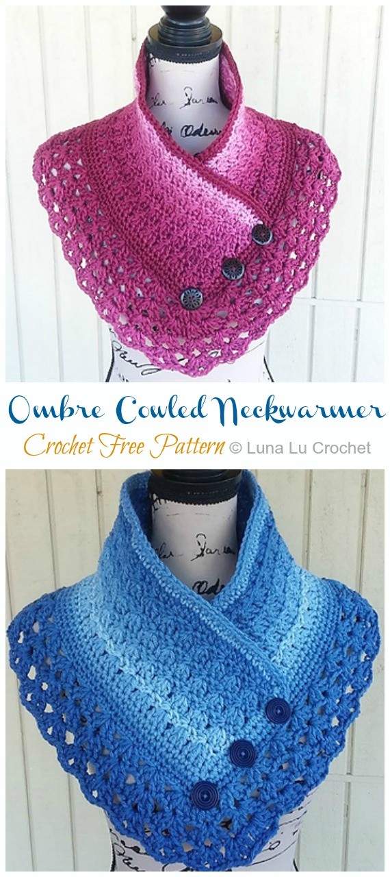 Ombre Cowled Neckwarmer Crochet Free Pattern - Women #Cowl; Free #Crochet; Pattern