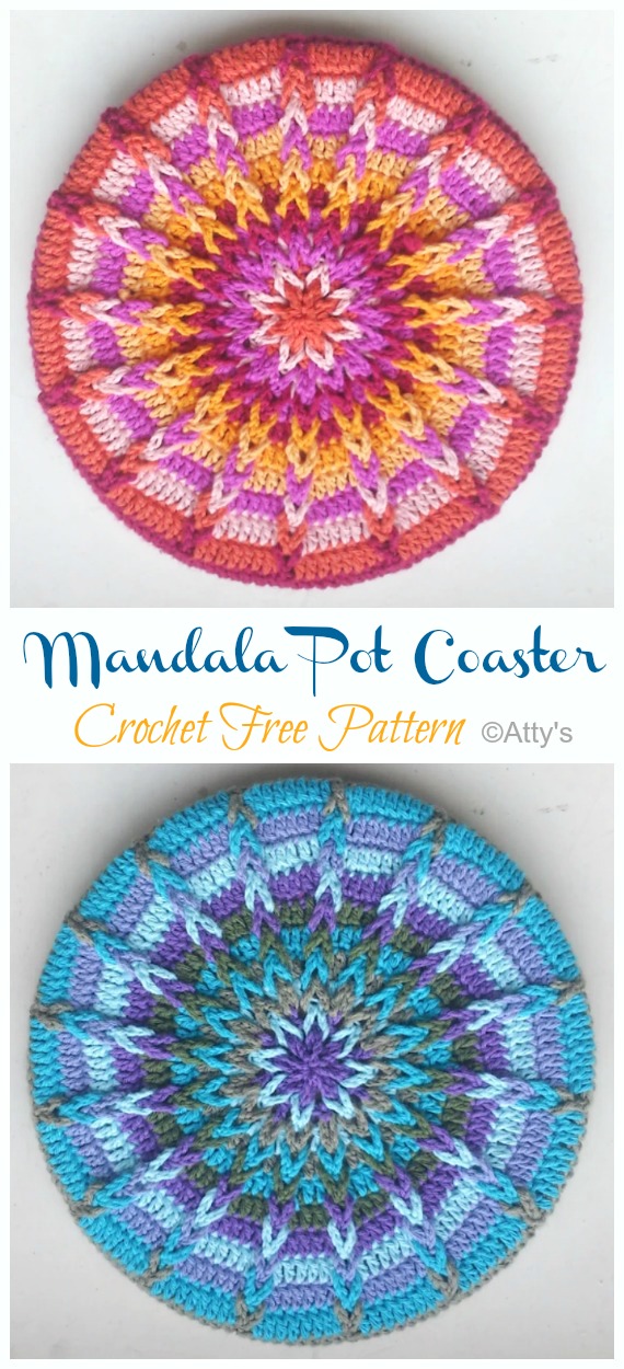 Mandala Pot Coaster Crochet Free Patterns - Hot Pad #Trivet; Cover Free #Crochet; Patterns