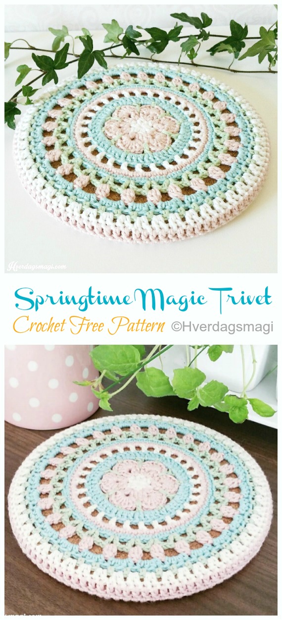 Springtime Magic Trivet Crochet Free Patterns - Hot Pad #Trivet; Cover Free #Crochet; Patterns