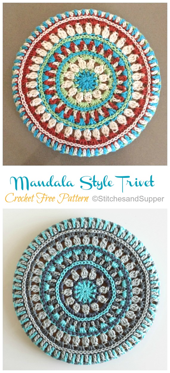 Mandala Style Trivet Cover Crochet Free Patterns - Hot Pad #Trivet; Cover Free #Crochet; Patterns