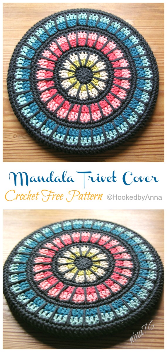 Mandala Trivet Cover Crochet Free Patterns - Hot Pad #Trivet; Cover Free #Crochet; Patterns