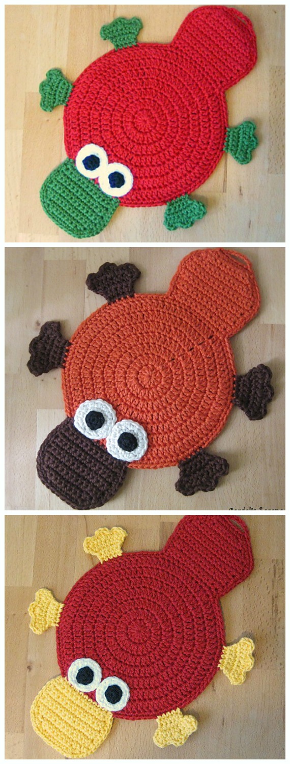 Platypus Potholder Crochet Free Pattern - Hot Pad&Pot Holder Free #Crochet; Patterns