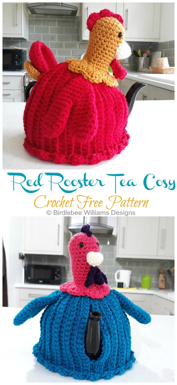 Red Rooster Tea Cosy Crochet Free Pattern - Teapot Cozy Free #Crochet; Patterns