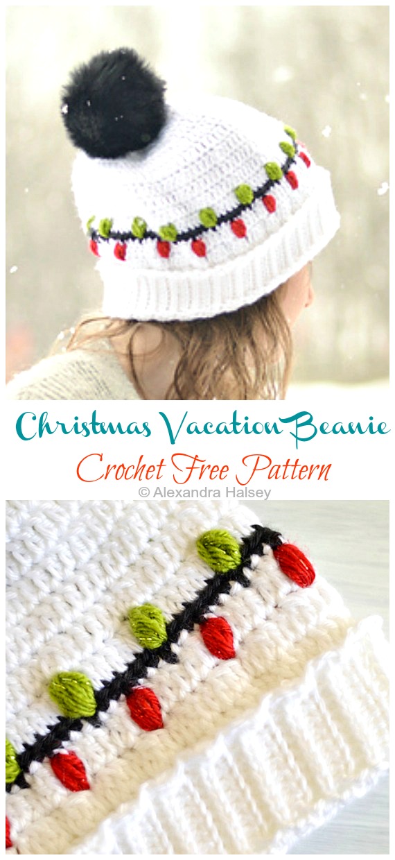 Christmas Vacation Beanie Hat Crochet Free Pattern - Adult Beanie #Hat; #Crochet; Free Patterns