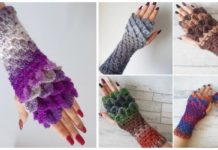 Dragon Scale Fingerless Gloves Crochet Free Pattern - Mitts Fingerless Gloves Free #Crochet; Patterns