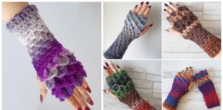 Dragon Scale Fingerless Gloves Crochet Free Pattern - Mitts Fingerless Gloves Free #Crochet; Patterns