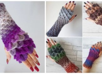 Dragon Scale Fingerless Gloves Crochet Free Pattern - Mitts Fingerless Gloves Free #Crochet; Patterns