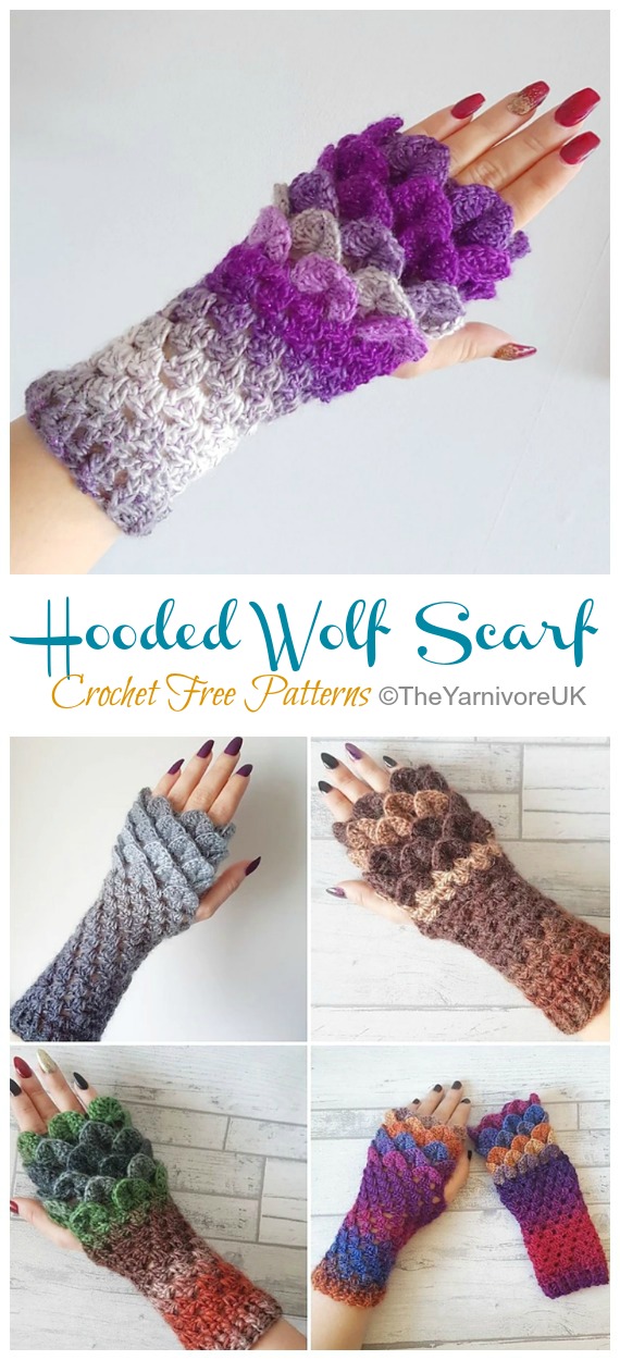 Dragon Scale Fingerless Gloves Crochet Free Pattern - Mitts Fingerless Gloves Free #Crochet; Patterns