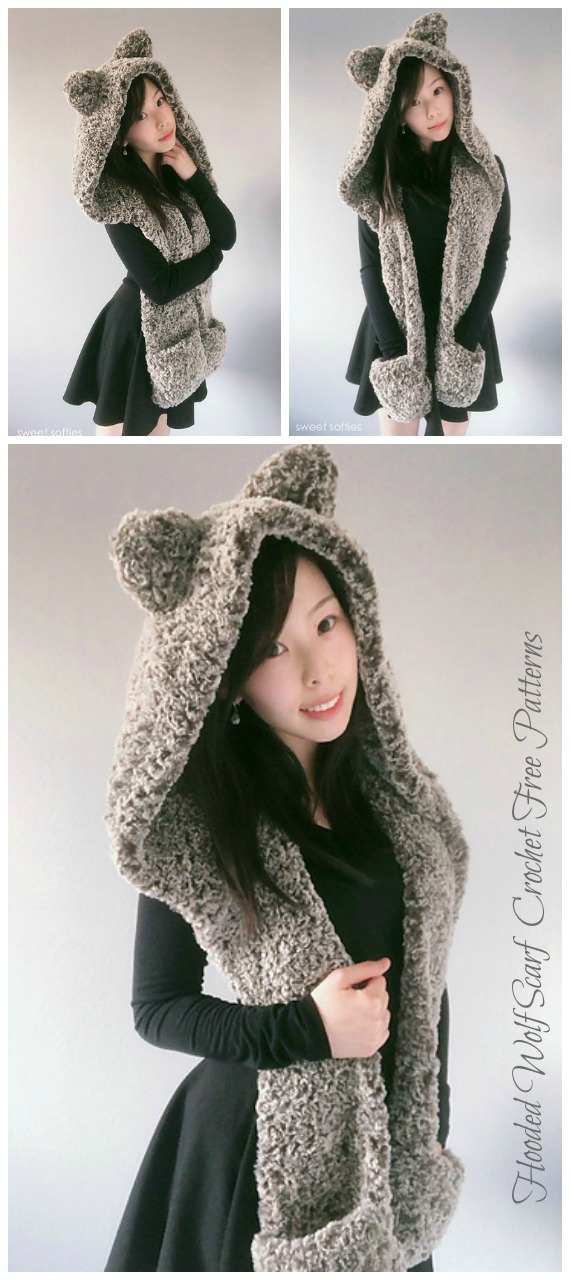 Hooded Wolf Scarf Crochet Free Patterns - Hooded #Scarf; Free #Crochet;Patterns