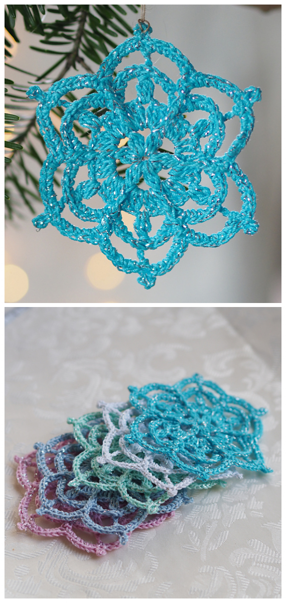 Winter Flower Snowflake Crochet Free Patterns -  Christmas Snowflake Ornament Free #Crochet; Patterns