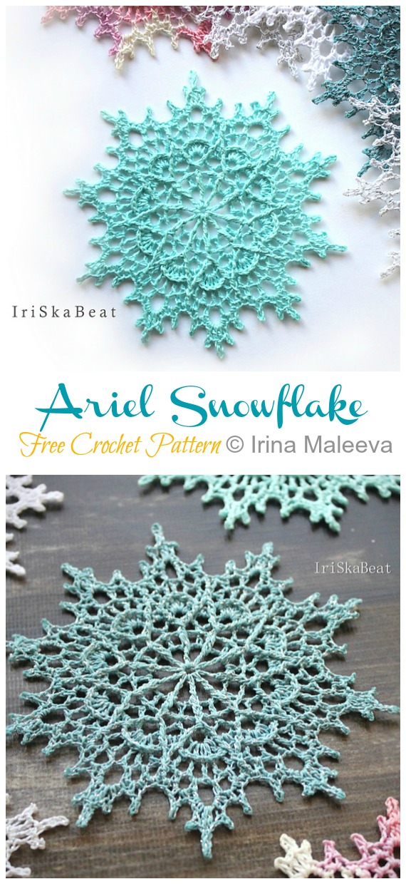 Ariel Snowflake Crochet Free Patterns -  Christmas Snowflake Ornament Free #Crochet; Patterns