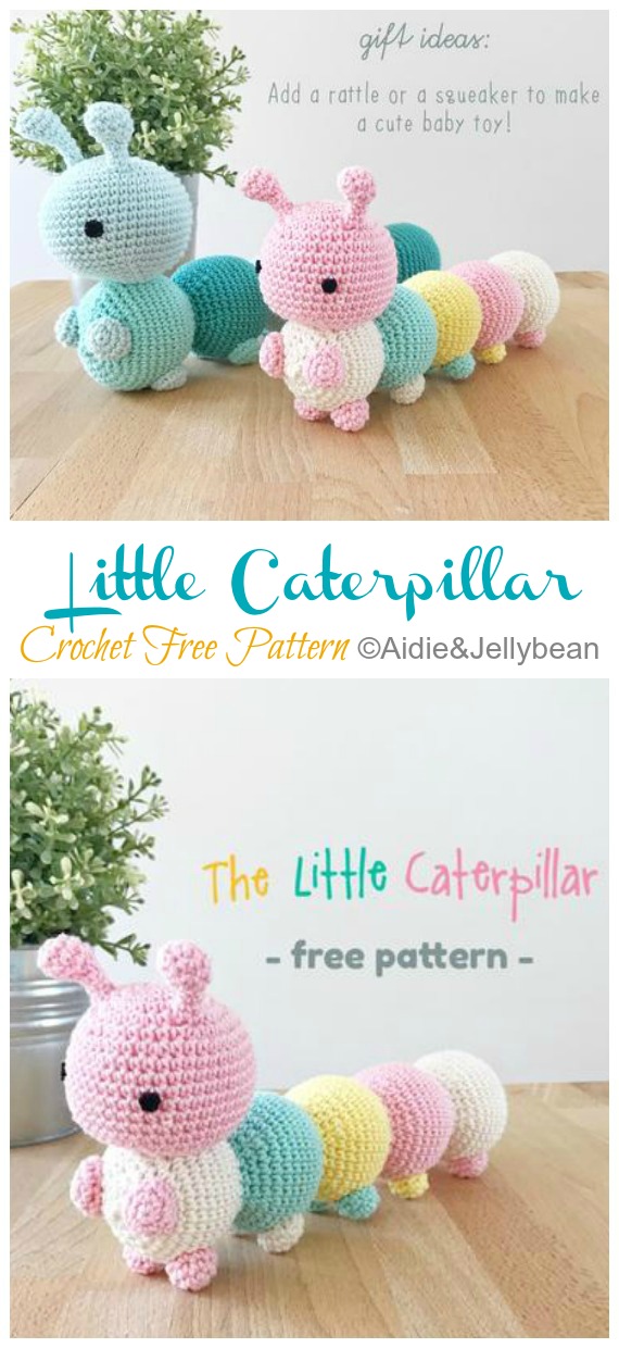 Amigurumi Little Caterpillar Crochet Free Pattern - Free #Amigurumi; Baby Toy Softies Crochet Patterns