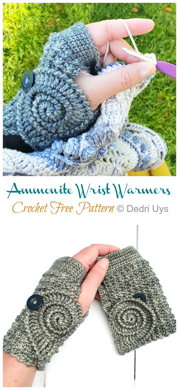 Ammonite Wrist Warmers Crochet Free Pattern - Arm Warmers Free #Crochet; Patterns