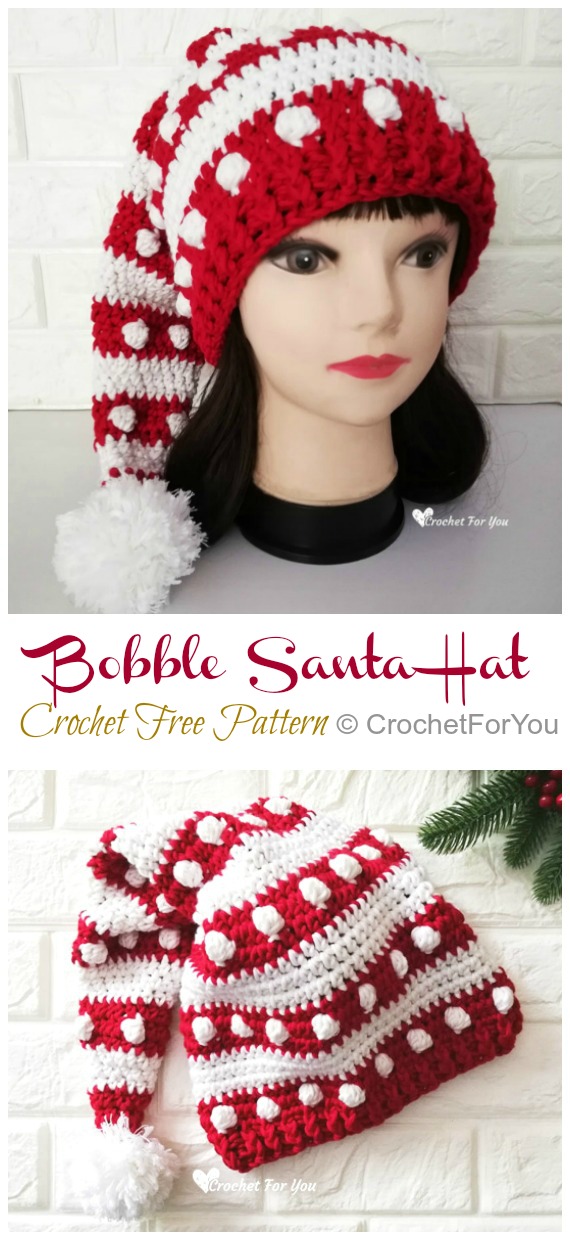 Bobble Santa Hat Crochet Free Pattern - #Christmas; Hat Free #Crochet; Patterns