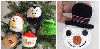 Christmas Snowman Ornament Crochet Free Pattern - Crochet #Christmas; Toys #Amigurumi; Free Patterns