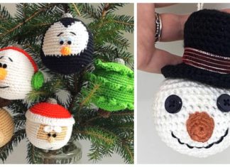 Christmas Snowman Ornament Crochet Free Pattern - Crochet #Christmas; Toys #Amigurumi; Free Patterns