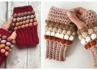 Color Bobble Fingerless Gloves Crochet Free Pattern [Video] - Mitts Fingerless Gloves Free #Crochet; Patterns