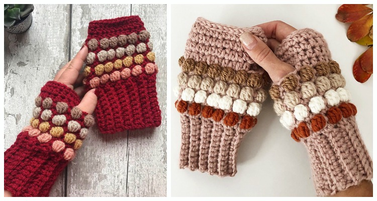 Puff Stitch Fingerless Gloves Crochet Pattern - CrochetBeja
