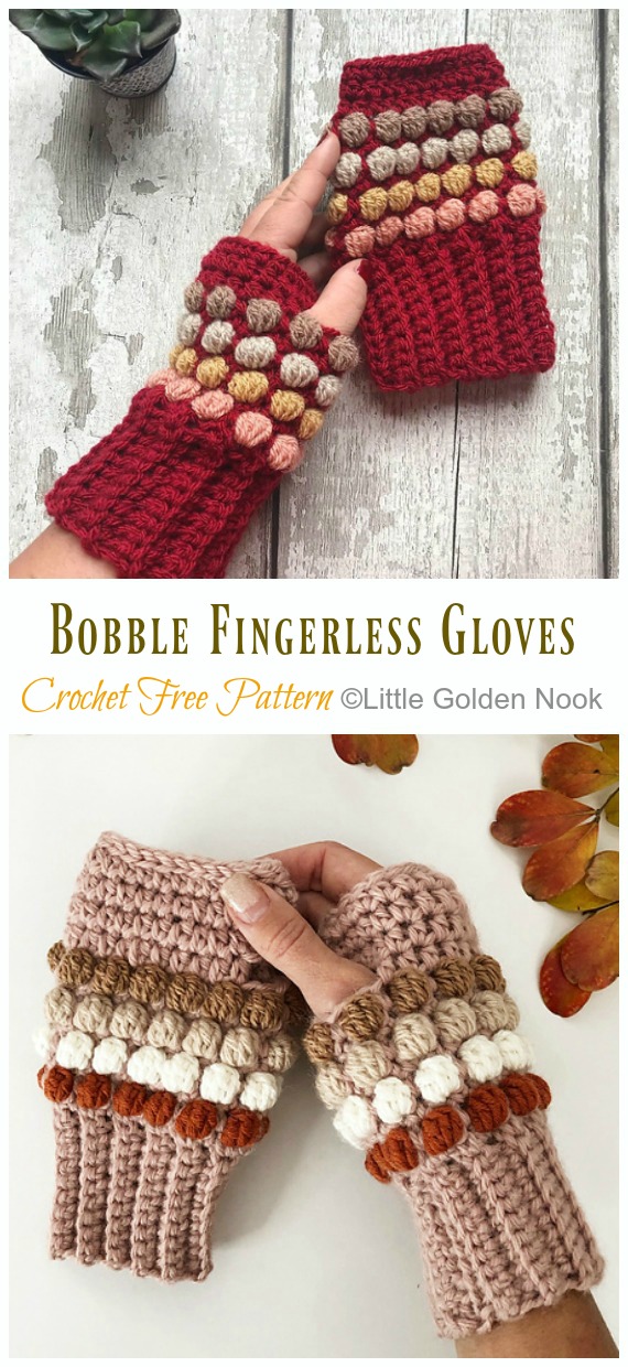 Color Bobble Fingerless Gloves Crochet Free Pattern [Video] - Mitts Fingerless Gloves Free #Crochet; Patterns