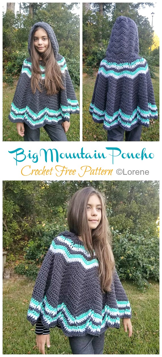 Big Mountain Kids Poncho Free Crochet Pattern - Free Kids #Poncho; #Crochet Patterns