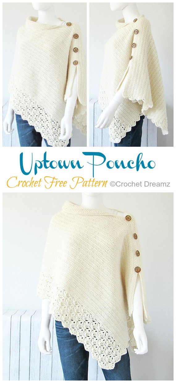 Mom and Me Uptown Poncho Crochet Free Pattern - Women #Poncho; Free #Crochet; Patterns