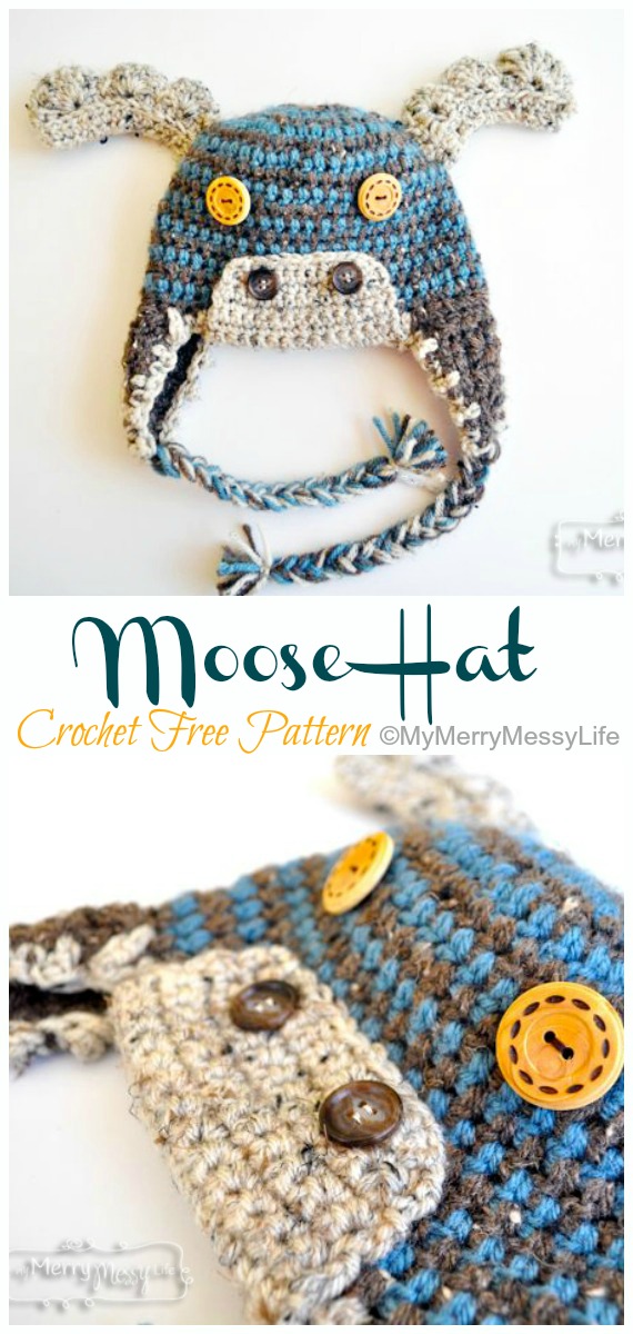 Winter Moose Hat Crochet Free Patterns - #Christmas; Hat Free #Crochet; Patterns