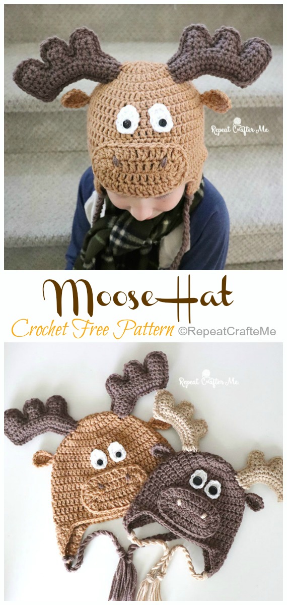 Winter Moose Hat Crochet Free Patterns - #Christmas; Hat Free #Crochet; Patterns