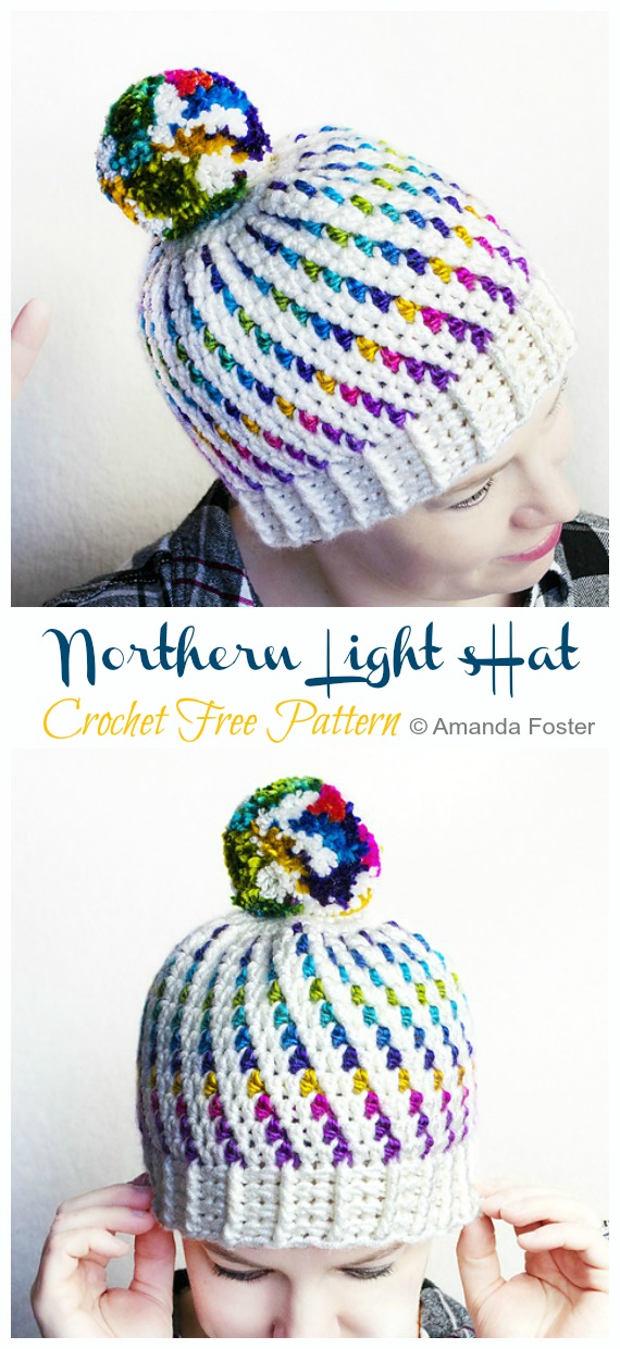 Northern Lights Beanie Hat Crochet Free Pattern - Adult Beanie #Hat; #Crochet; Free Patterns