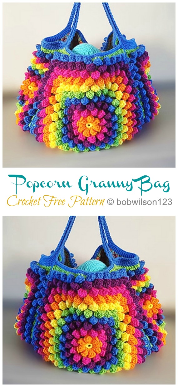 Popcorn Square Bag Crochet Free Pattern [Video] - Trendy #Handbag; Free Crochet Patterns