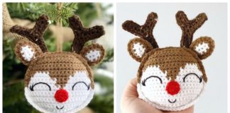 Christmas Rudolph Ornament Crochet Free Pattern - Crochet #Christmas; Toys #Amigurumi; Free Patterns