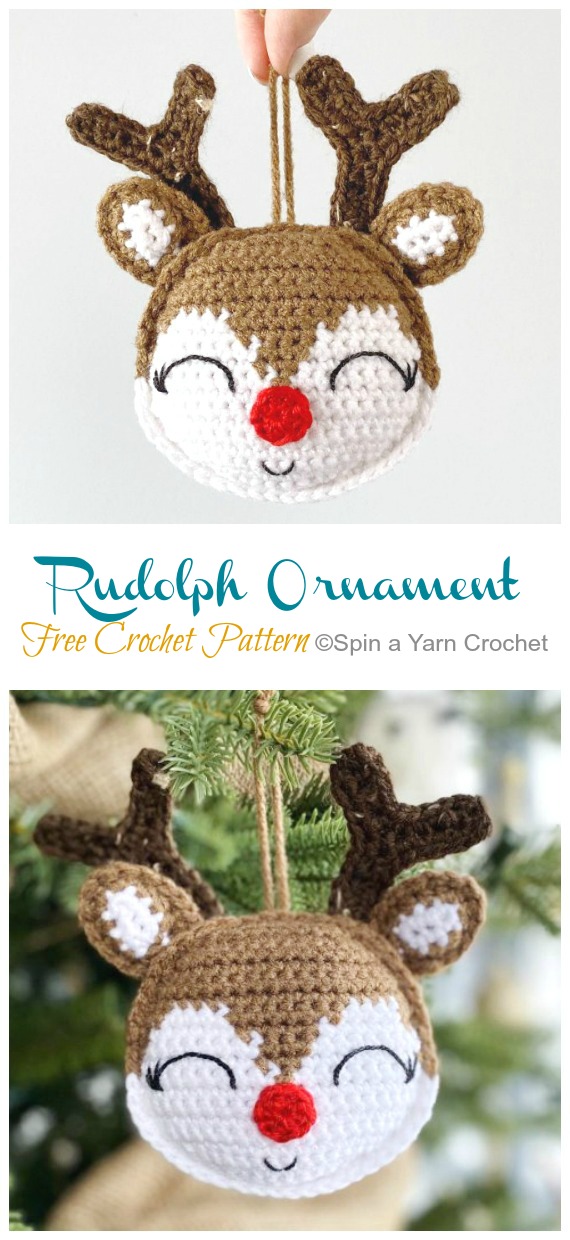 Christmas Rudolph Ornament Crochet Free Pattern - Crochet #Christmas; Toys #Amigurumi; Free Patterns