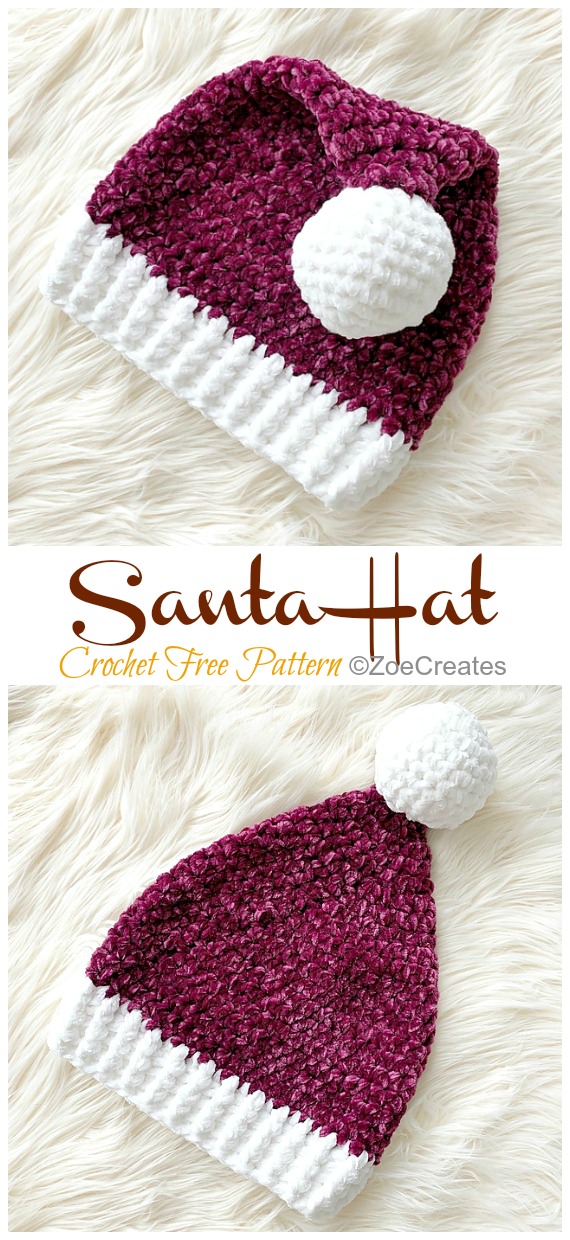 Velvet Santa Hat Crochet Free Pattern - #Christmas; Hat Free #Crochet; Patterns