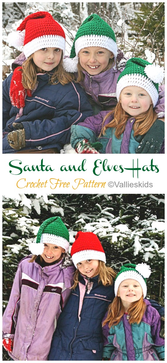 Santa and Elves Hats Crochet Free Pattern - #Christmas; Hat Free #Crochet; Patterns