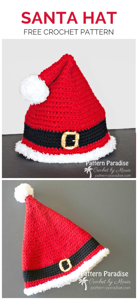 Santa Hat Crochet Free Pattern - #Christmas; Hat Free #Crochet; Patterns