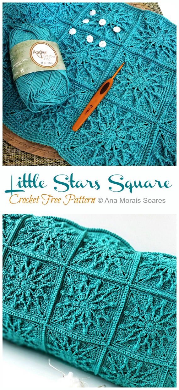 Twinkle Little Stars Square Crochet Free Pattern - #Granny; Square #Blanket; Free #Crochet; Patterns