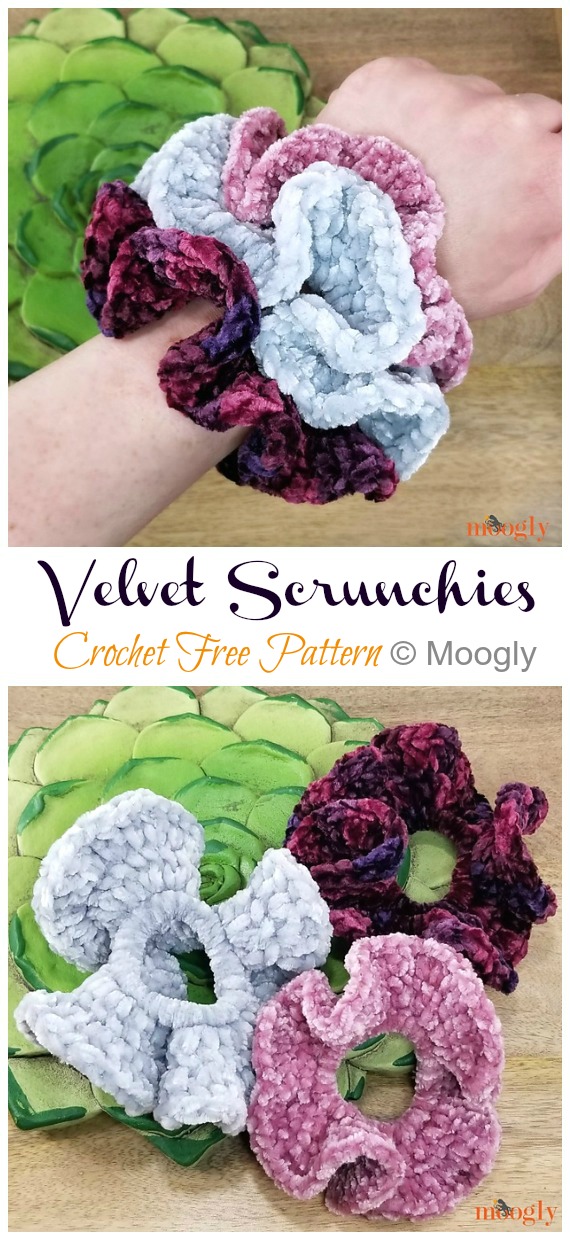 Velvet Scrunchies Crochet Free Pattern - #Head; #Accessory; Free Crochet Patterns