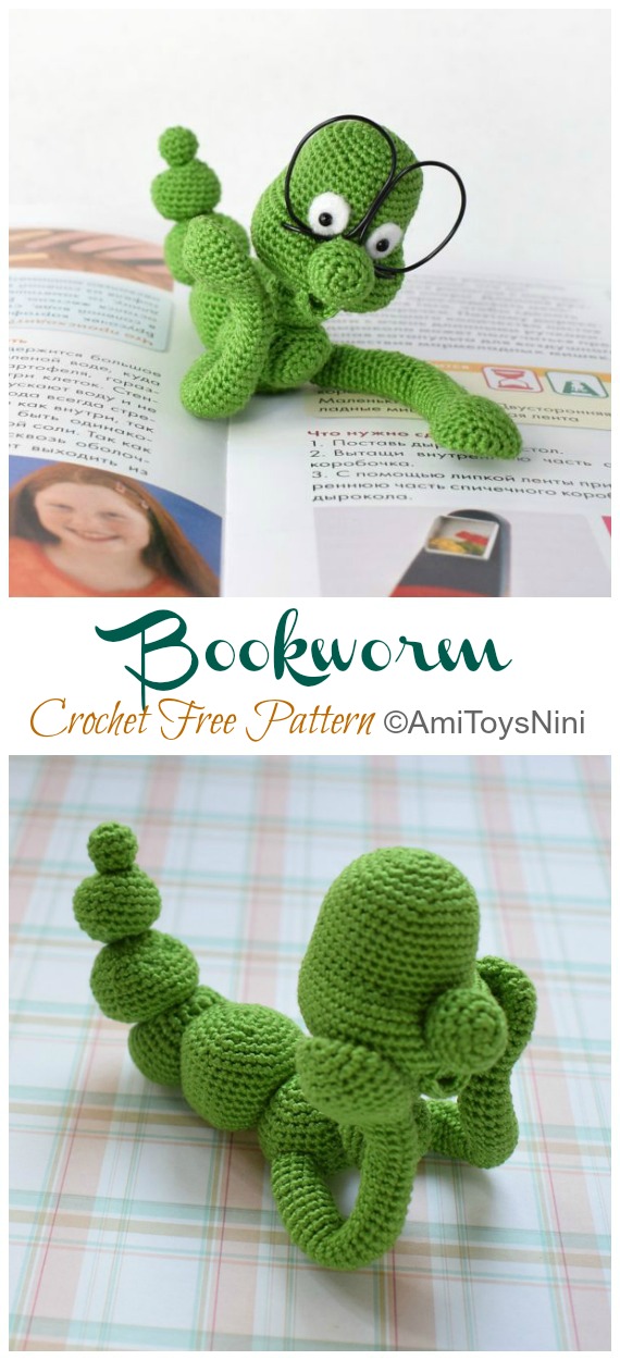 Amigurumi Bookworm Crochet Free Pattern - #Amigurumi; #Bookmark; Toy Softies Free Crochet Patterns