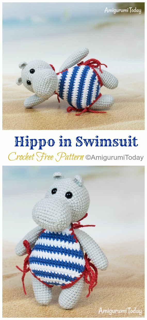 Amigurumi Hippo in Swimsuit Crochet Free Pattern - - Croche Toy #Hippo; #Amigurumi; Free Patterns