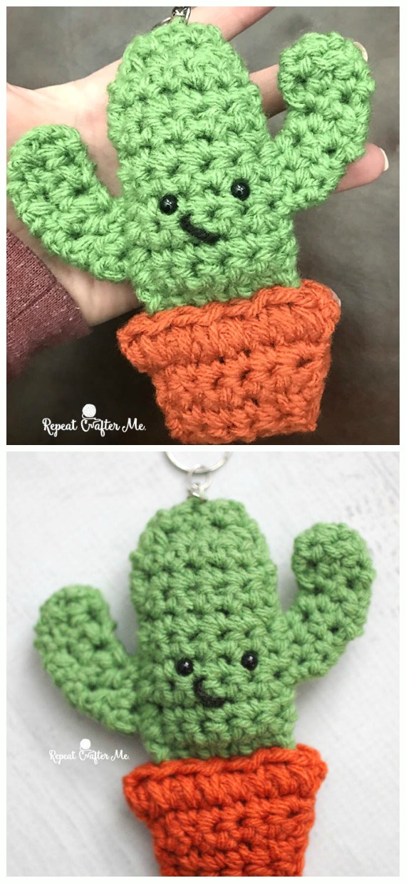 Amigurumi Mini Cactus Keychain Crochet Free Pattern - #Keychain Free #Crochet Patterns
