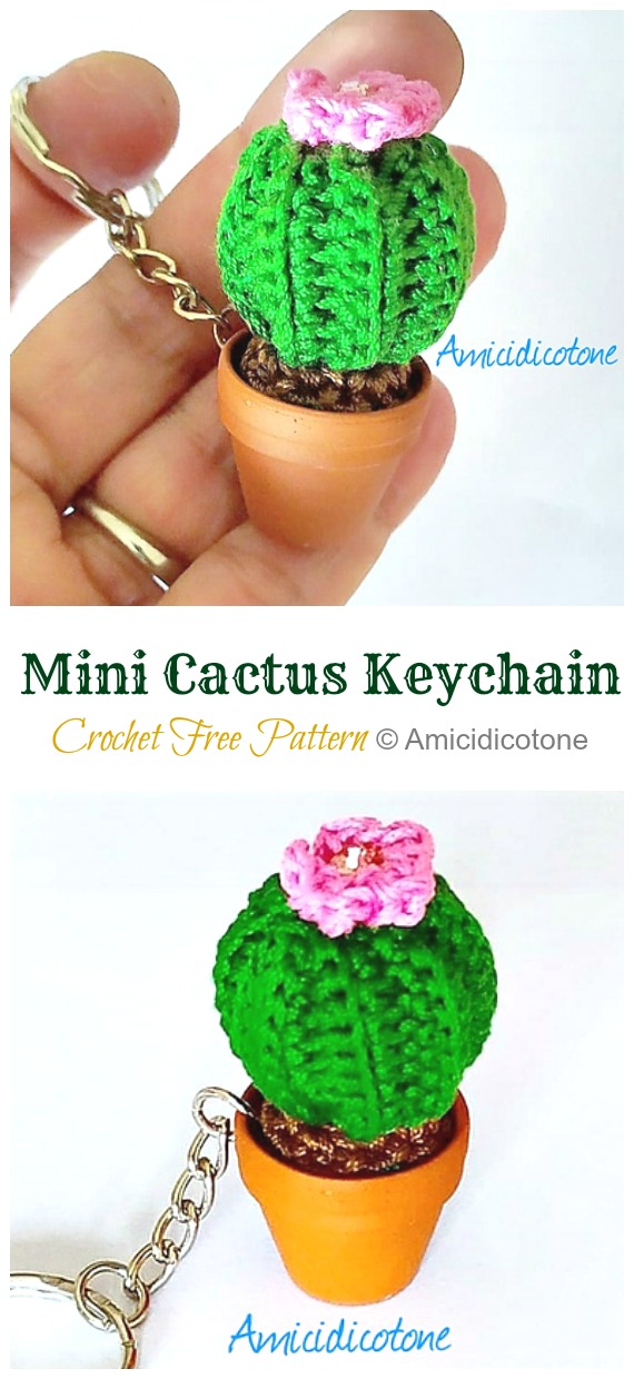 Amigurumi Mini Cactus Keychain Crochet Free Pattern - #Keychain Free #Crochet Patterns